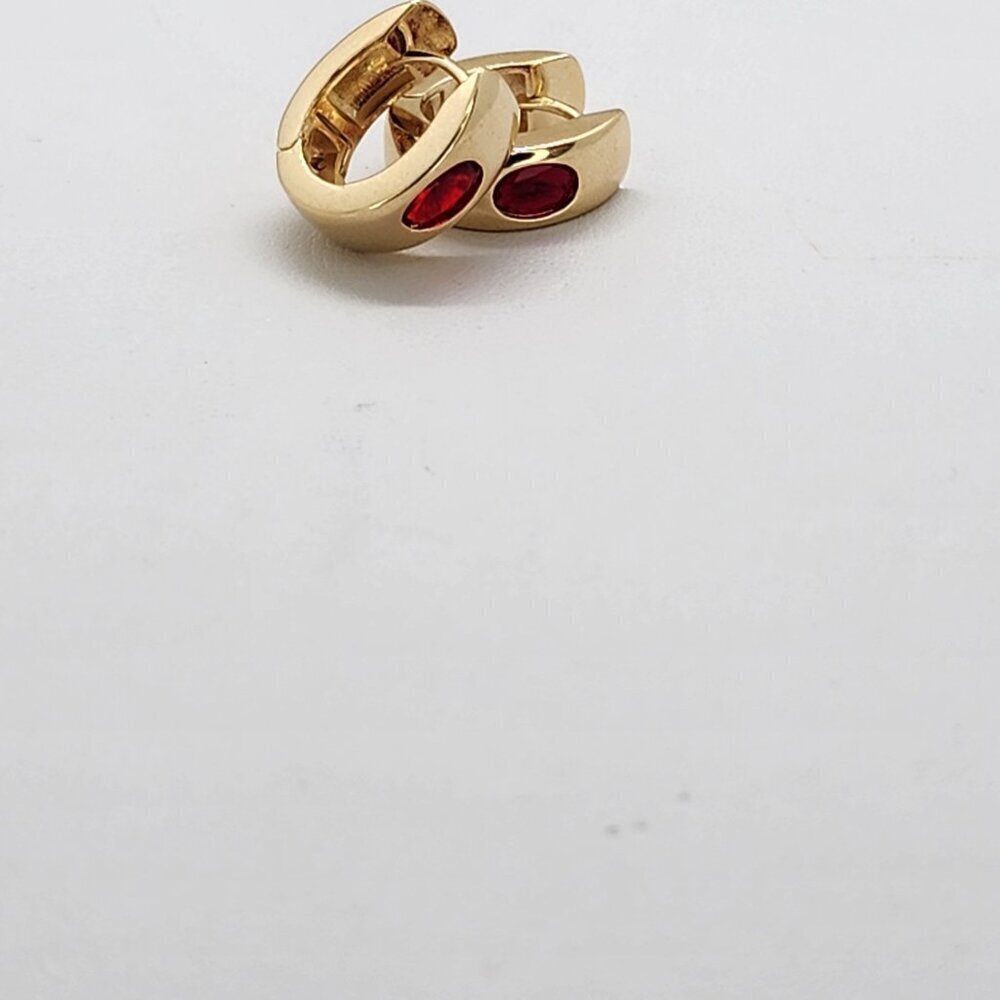 Brand New Brazilian 18k Gold Filled Red Gemstone Huggy Earrings - Picture 6 of 7